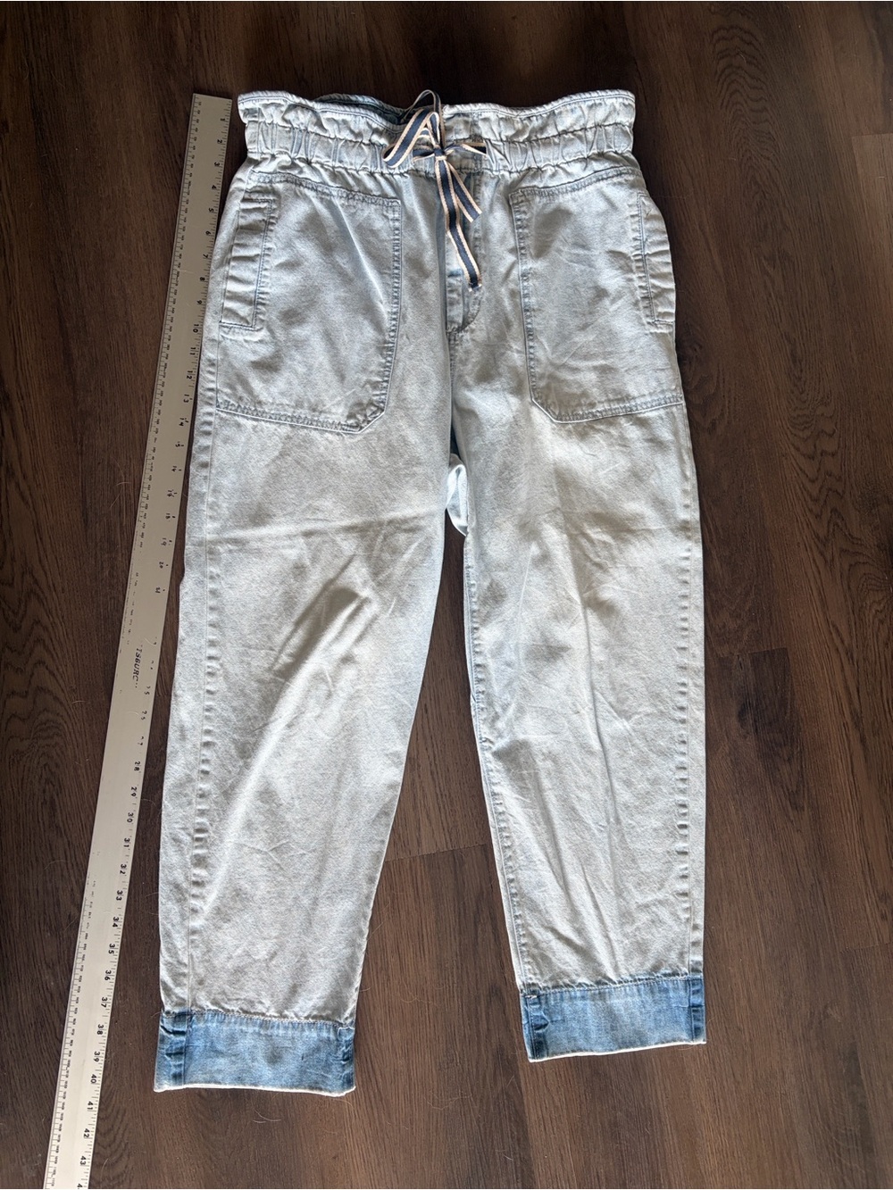We the Free chambray drawstring baggy high waisted paper bag jeans sz M